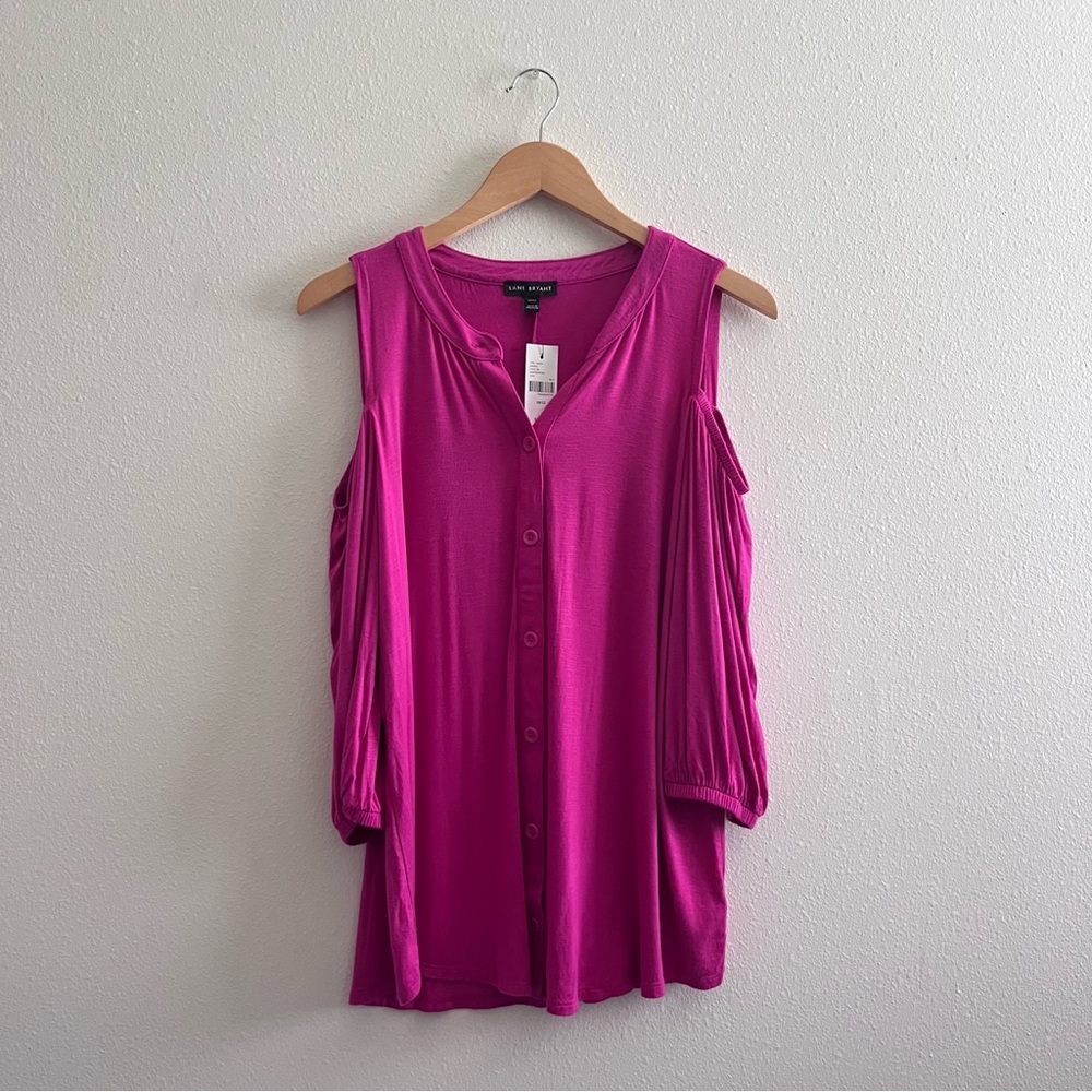 Lane Bryant Pink Cold Shoulder Button Up Top NWT